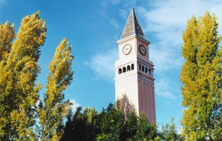 A bell tower in a San Diego UTC neighborhood.