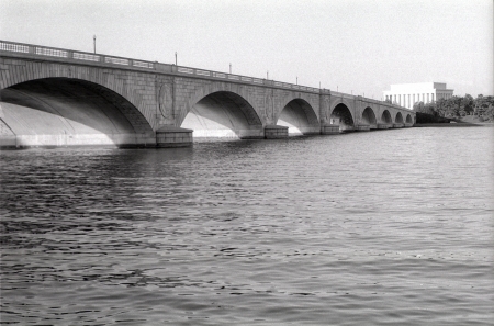 A view of the Arlington Memorial Bridge over the Potomac River.