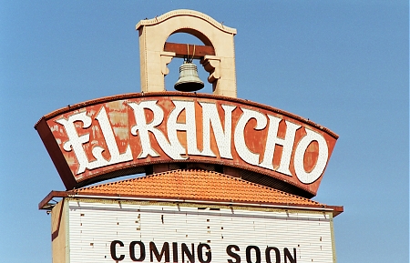 A view of the old El Rancho hotel sign along the Vegas strip.