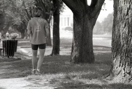 A silver gelatin photograph of a woman on the National Mall in Washington, D.C.