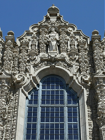 Engravings adorn the facade above the entry to the Musuem of Man in Balboa Park.