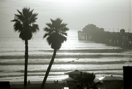 A view of the sun setting over the Pacific Ocean on a late winter afternoon in California.