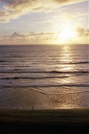Running on the beach at sunset in San Diego, CA.