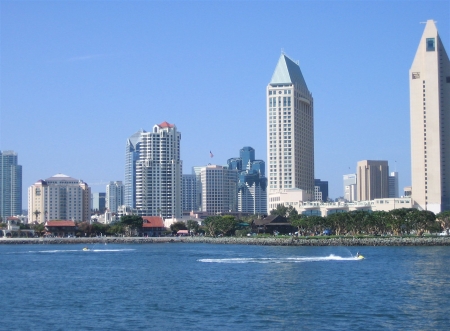 A waterfront view of downtown San Diego, California.