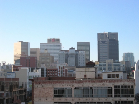 East Village apartments and commercial buildings as seen from Petco Park in San Diego, CA.