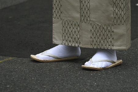 Traditional Japanese tabi socks worn with sandals