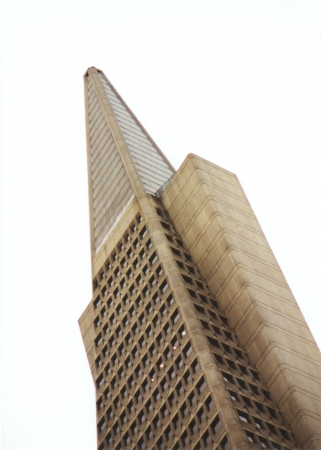 A picture of the top of the Trans America Tower.