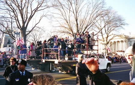Press corps truck as seen in Clinton's 2nd inauguration parade.