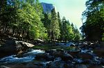 An inspiring view of El Capitan from the middle of the Merced River in Yosemite Valley.