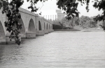 A view of the Lincoln Memorial, the Potomac River and the Arlington Memorial Bridge.